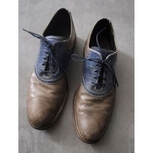 Cole Haan Men's Colton‎ Saddle Oxford Dress Shoes in Brown Blue Leather Size 9.5